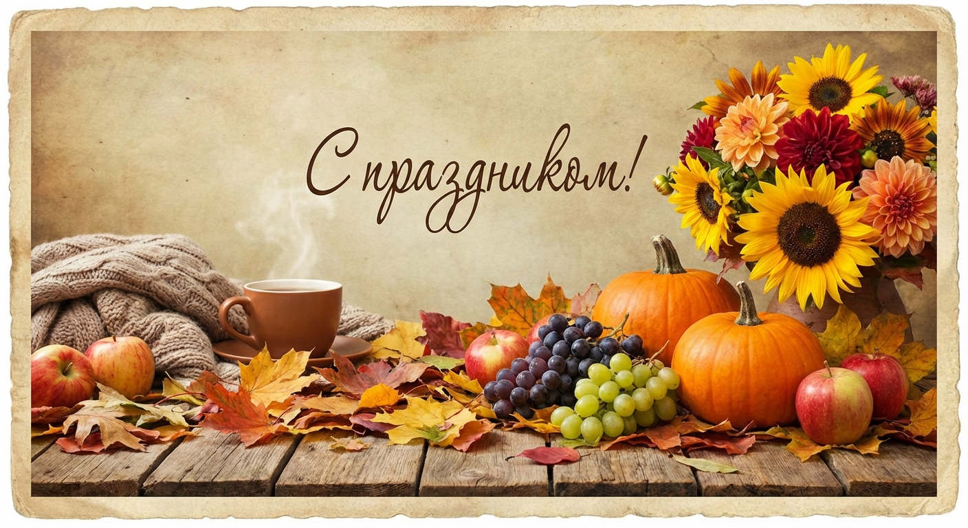 Создать открытку-картинку с поздравлением на Первый день осени с помощью нейросети