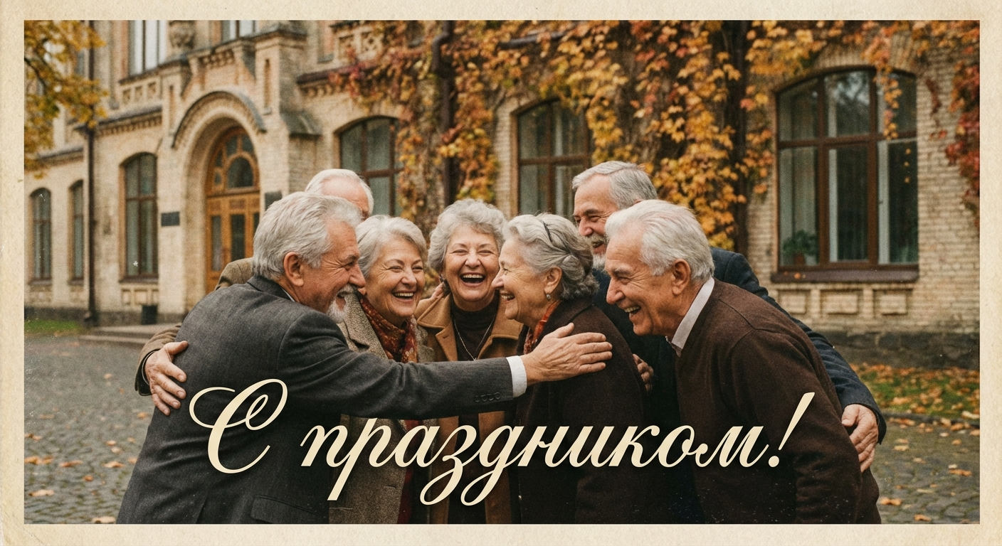 Создать открытку-картинку с поздравлением на День встречи выпускников с помощью нейросети