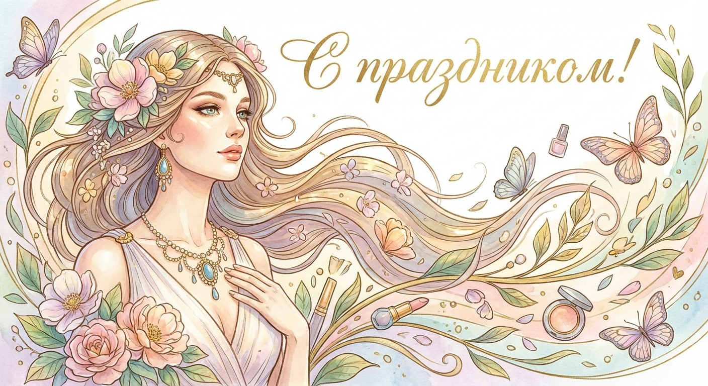 Создать открытку-картинку с поздравлением на Международный день красоты с помощью нейросети
