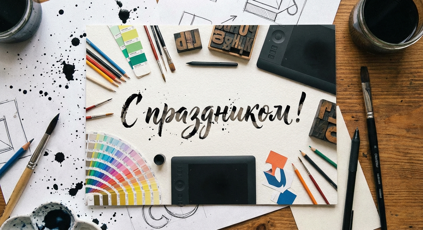 Создать открытку-картинку с поздравлением на День дизайнера-графика с помощью нейросети