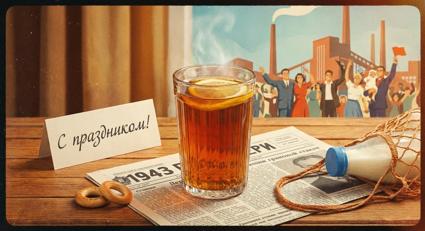 Создать открытку-картинку с поздравлением на День граненого стакана с помощью нейросети