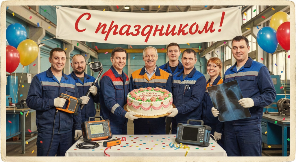 Создать открытку-картинку с поздравлением на День дефектоскописта с помощью нейросети