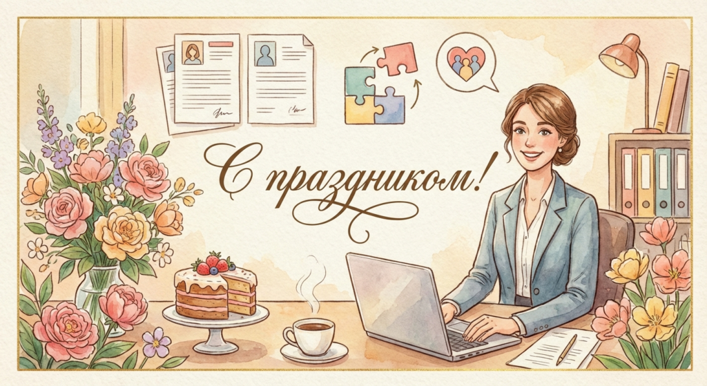 Создать открытку-картинку с поздравлением на День HR-менеджера с помощью нейросети