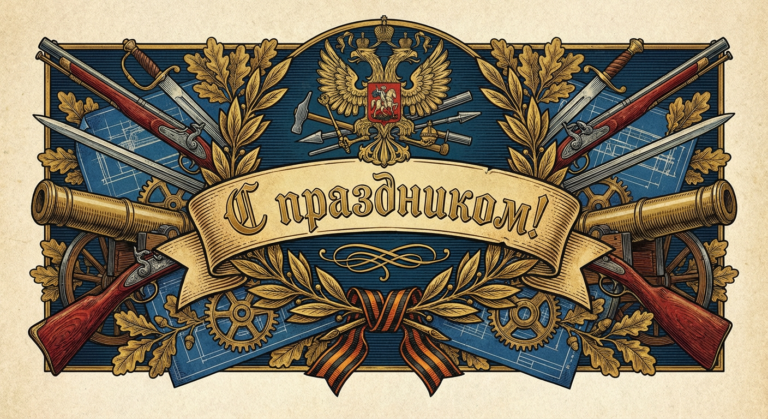 Создать открытку-картинку с поздравлением на День оружейника с помощью нейросети