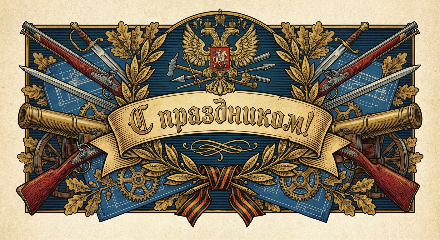 Создать открытку-картинку с поздравлением на День оружейника с помощью нейросети