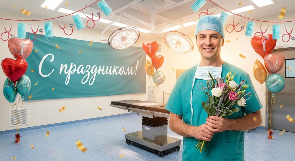 Создать открытку-картинку с поздравлением на День хирурга с помощью нейросети