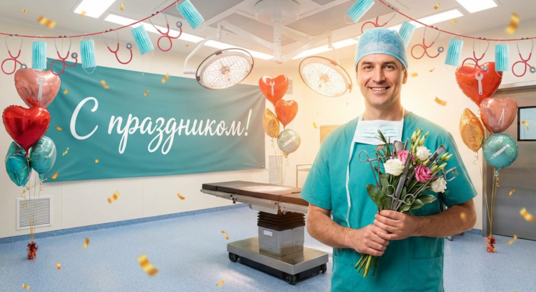 Создать открытку-картинку с поздравлением на День хирурга с помощью нейросети