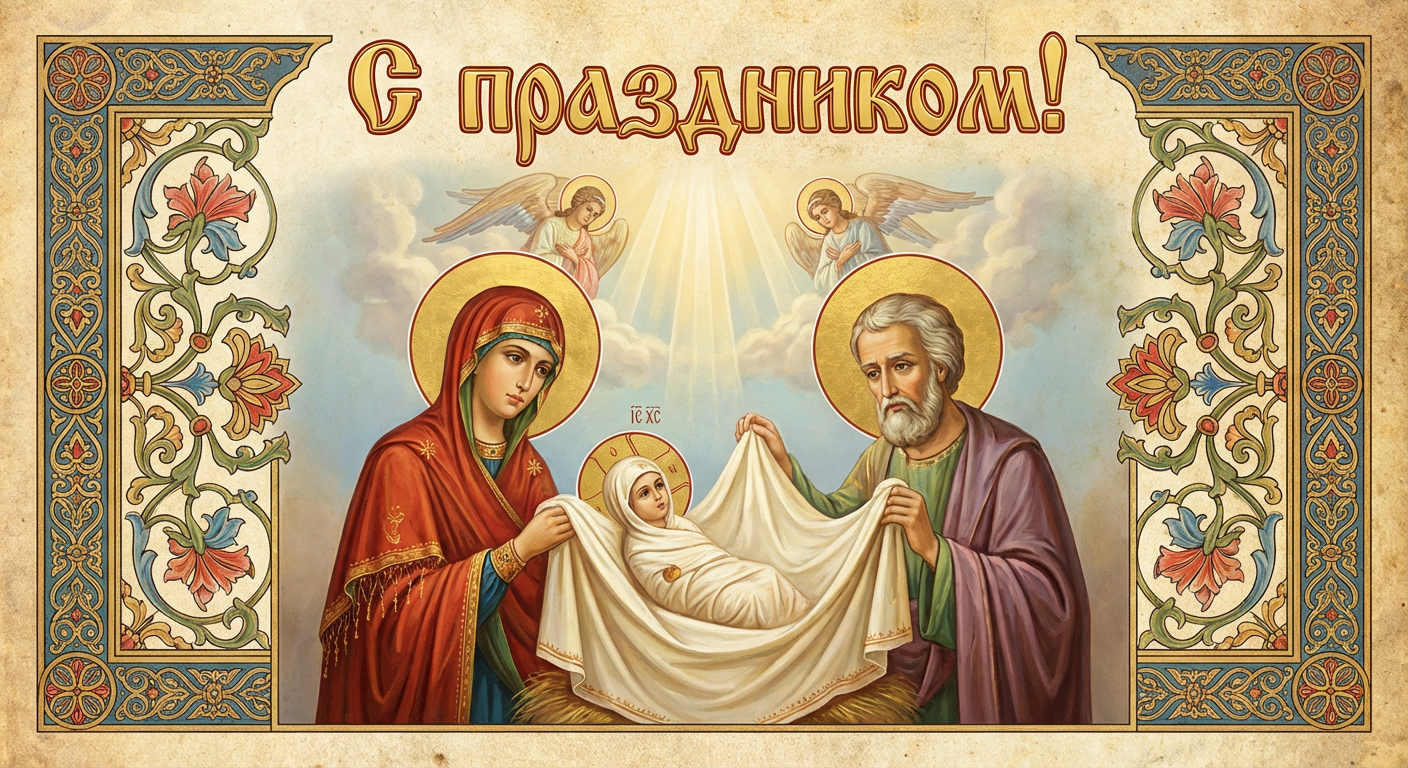 Создать открытку-картинку с поздравлением на Рождество Пресвятой Богородицы с помощью нейросети