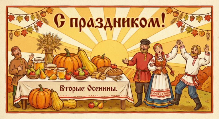Создать открытку-картинку с поздравлением на Праздник урожая (Вторые Осенины) с помощью нейросети