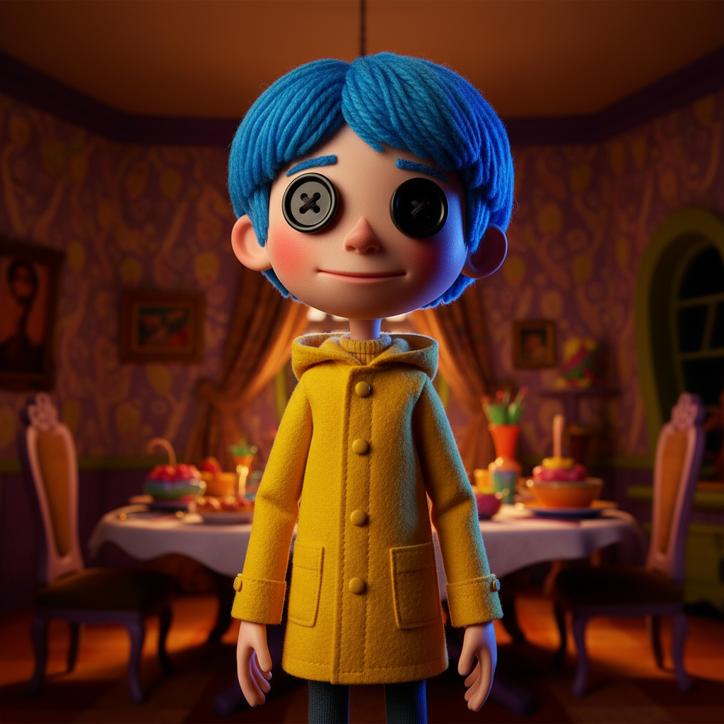 Сгенерировать фото или селфи в стиле персонажа «Коралина в Стране Кошмаров»