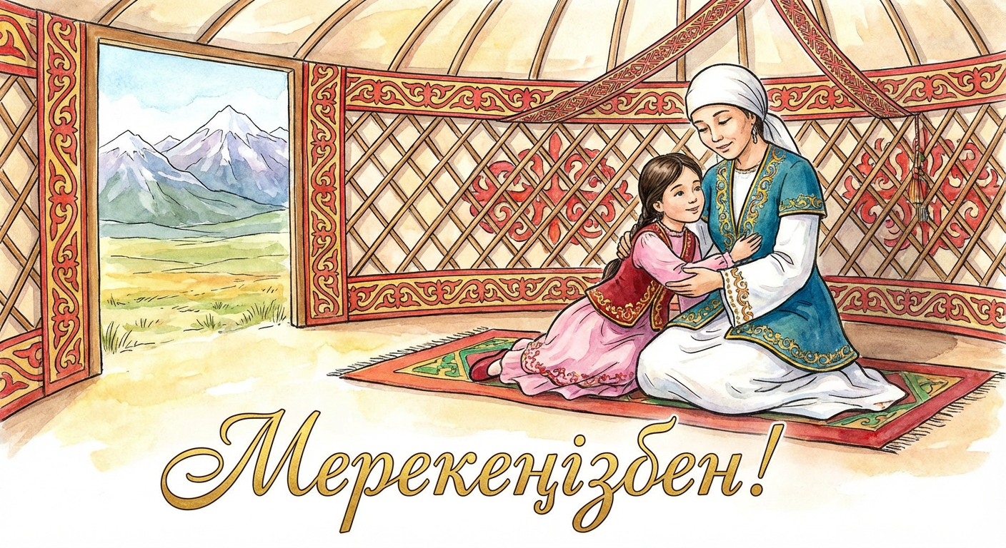 Создать открытку-картинку с поздравлением на День матери в Казахстане с помощью нейросети