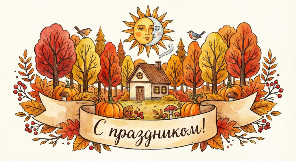 Создать открытку-картинку с поздравлением на День осеннего равноденствия с помощью нейросети