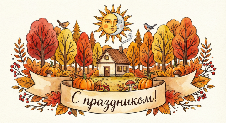 Создать открытку-картинку с поздравлением на День осеннего равноденствия с помощью нейросети