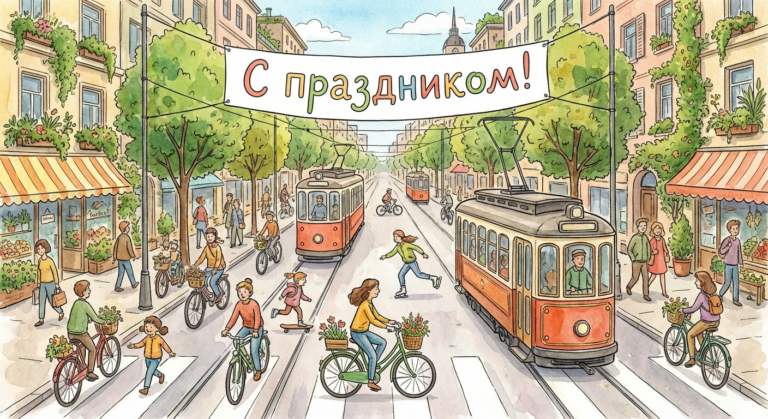 Создать открытку-картинку с поздравлением на Всемирный день без автомобиля с помощью нейросети