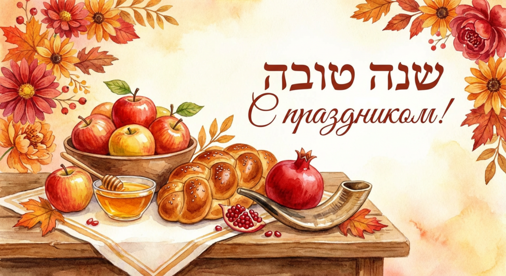 Создать открытку-картинку с поздравлением на Рош ха-Шана — еврейский Новый год с помощью нейросети