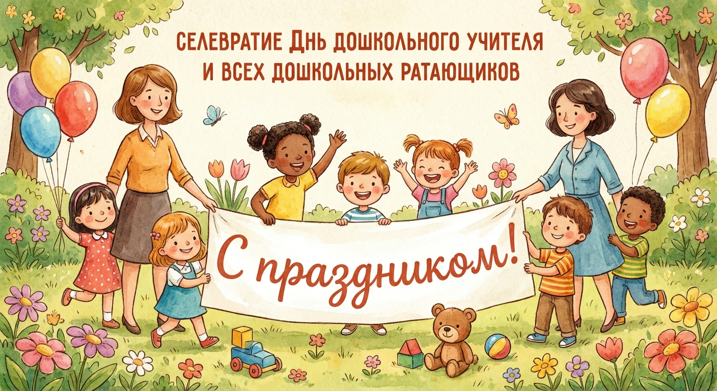 Создать открытку-картинку с поздравлением на День воспитателя и всех дошкольных работников с помощью нейросети