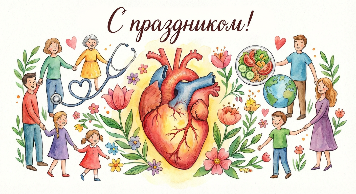 Создать открытку-картинку с поздравлением на Всемирный день сердца с помощью нейросети