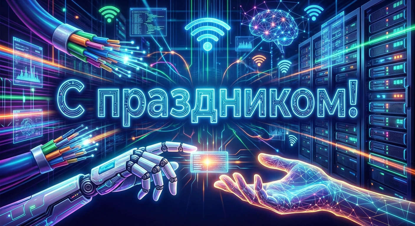 Создать открытку-картинку с поздравлением на День интернета с помощью нейросети