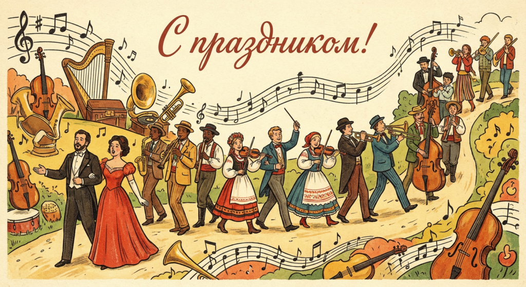 Создать открытку-картинку с поздравлением на Международный день музыки с помощью нейросети