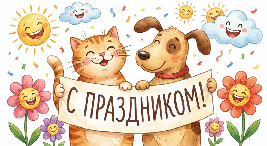 Создать открытку-картинку с поздравлением на День улыбки с помощью нейросети