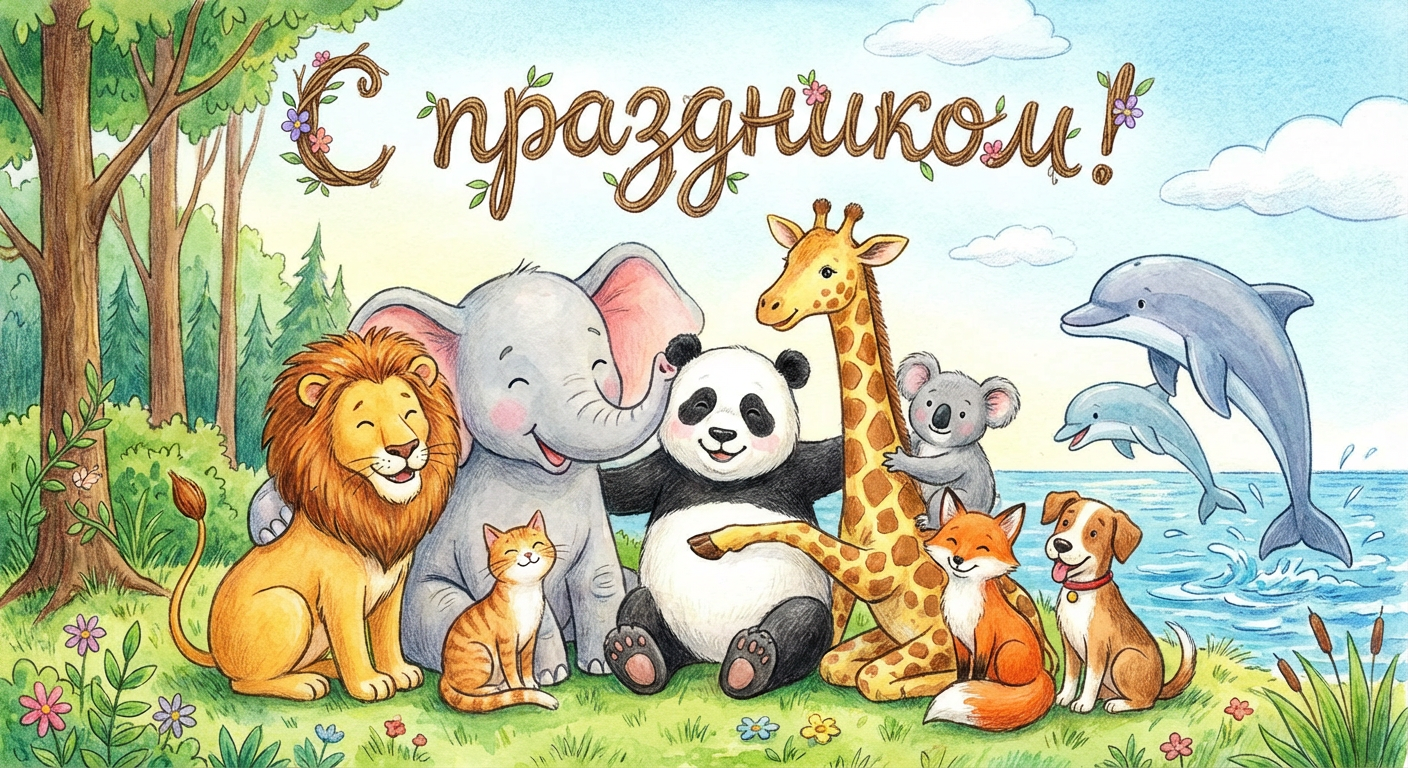 Создать открытку-картинку с поздравлением на Всемирный день животных с помощью нейросети
