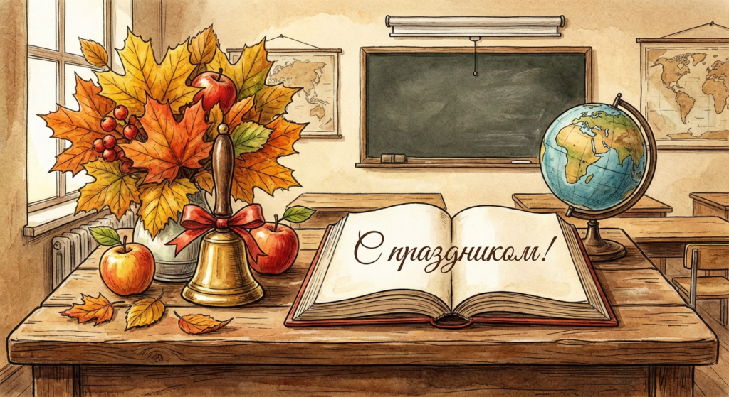 Создать открытку-картинку с поздравлением на Всемирный день учителя с помощью нейросети