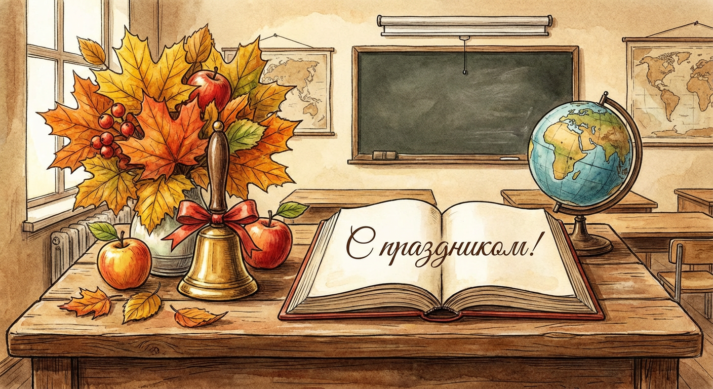 Создать открытку-картинку с поздравлением на Всемирный день учителя с помощью нейросети