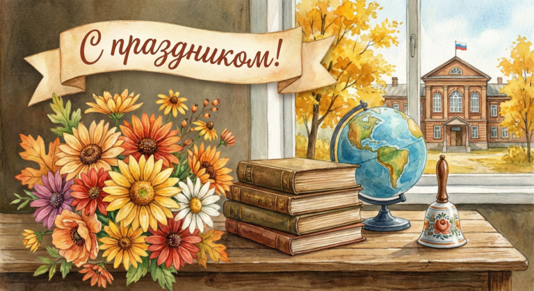 Создать открытку-картинку с поздравлением на День учителя в России с помощью нейросети