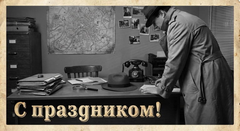 Создать открытку-картинку с поздравлением на День работников уголовного розыска с помощью нейросети