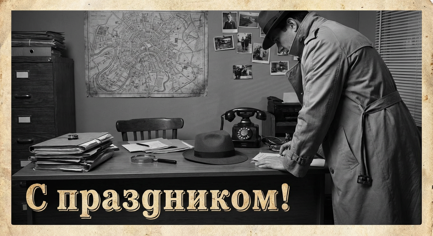 Создать открытку-картинку с поздравлением на День работников уголовного розыска с помощью нейросети