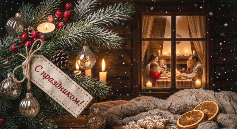 Создать открытку-картинку с поздравлением на Рождественский сочельник с помощью нейросети