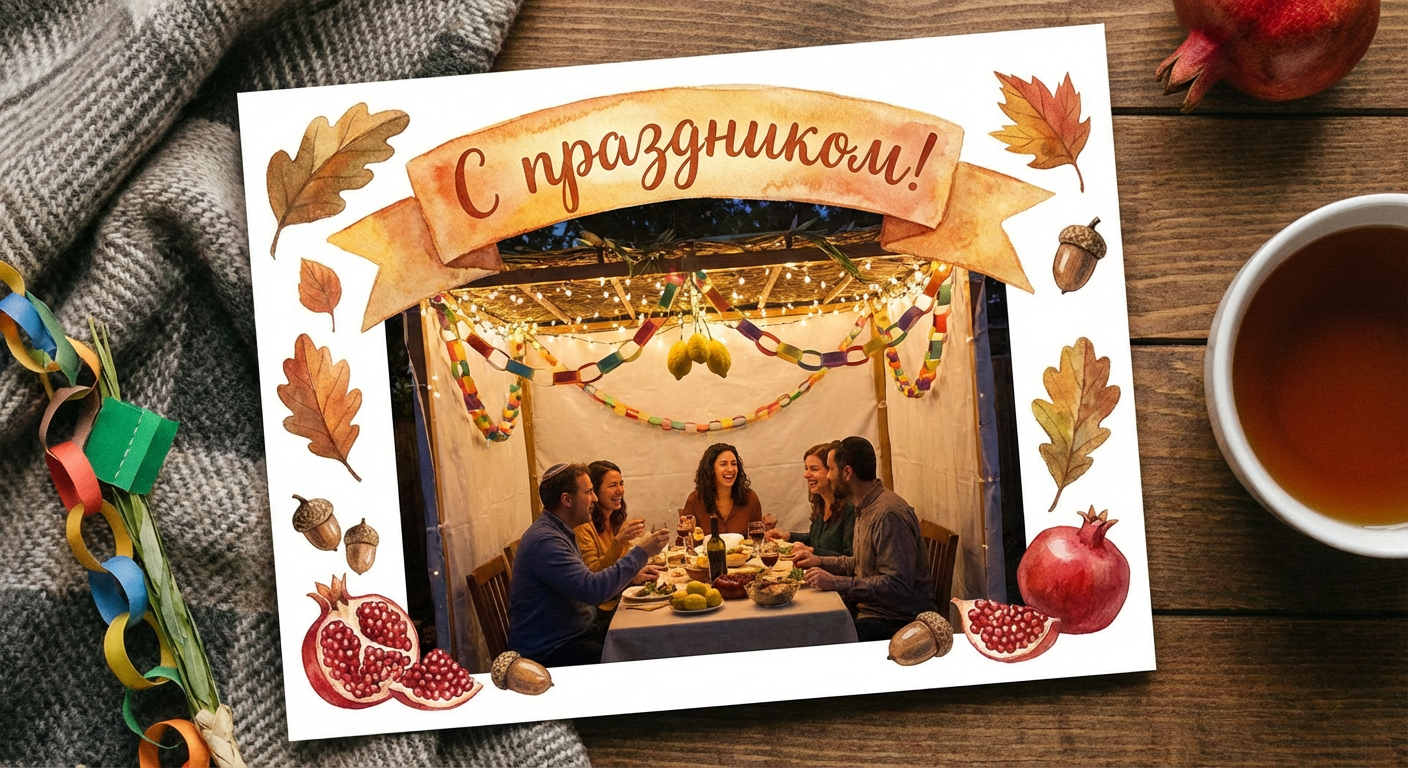 Создать открытку-картинку с поздравлением на Суккот с помощью нейросети