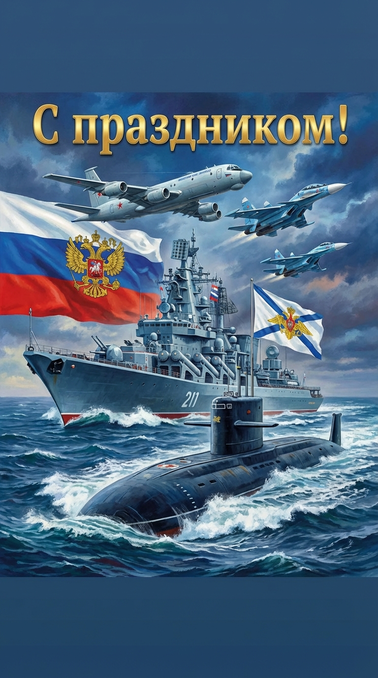 Создать открытку-картинку с поздравлением на День командира надводного, подводного и воздушного корабля с помощью нейросети
