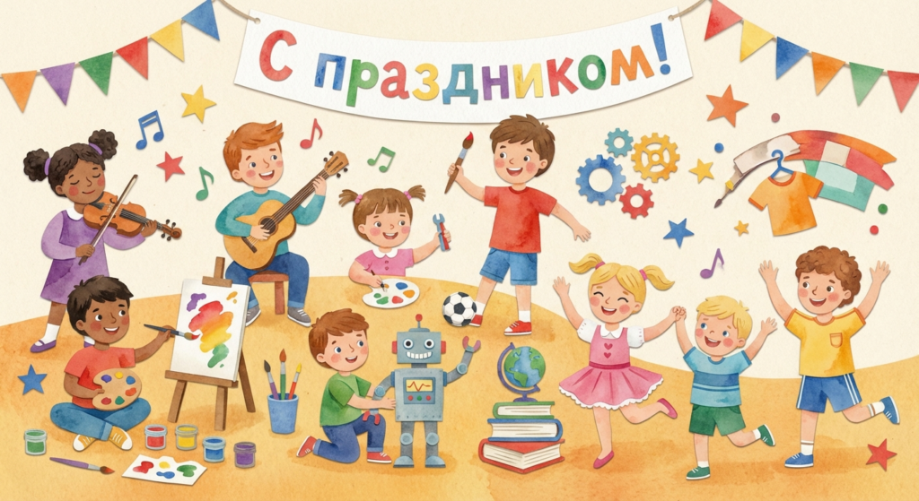 Создать открытку-картинку с поздравлением на День дополнительного образования с помощью нейросети