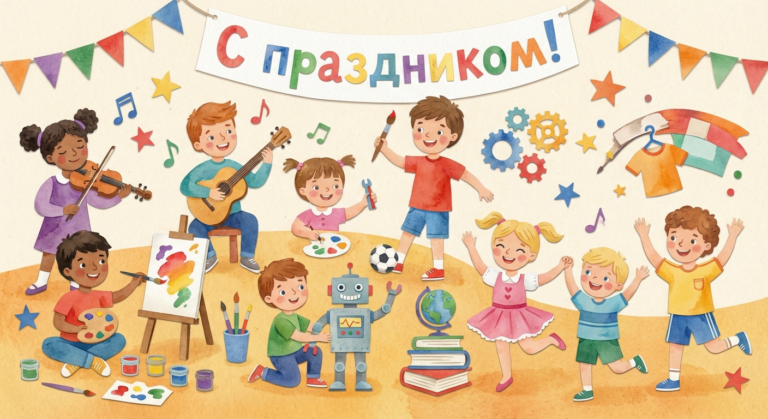 Создать открытку-картинку с поздравлением на День дополнительного образования с помощью нейросети