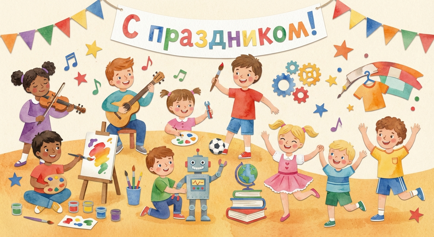 Создать открытку-картинку с поздравлением на День дополнительного образования с помощью нейросети