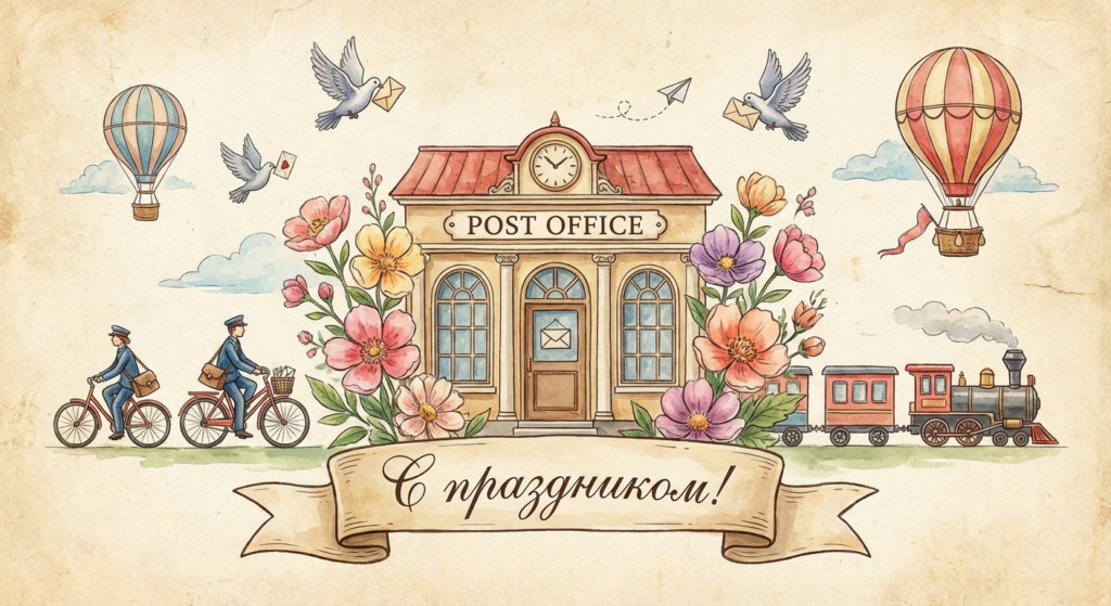 Создать открытку-картинку с поздравлением на Всемирный день почты с помощью нейросети