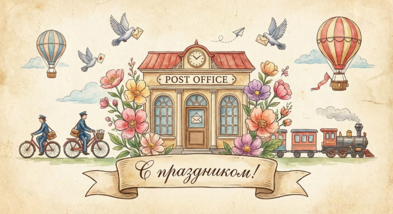 Создать открытку-картинку с поздравлением на Всемирный день почты с помощью нейросети
