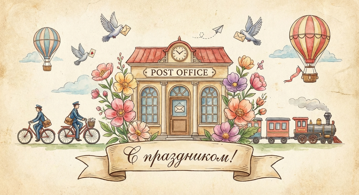 Создать открытку-картинку с поздравлением на Всемирный день почты с помощью нейросети