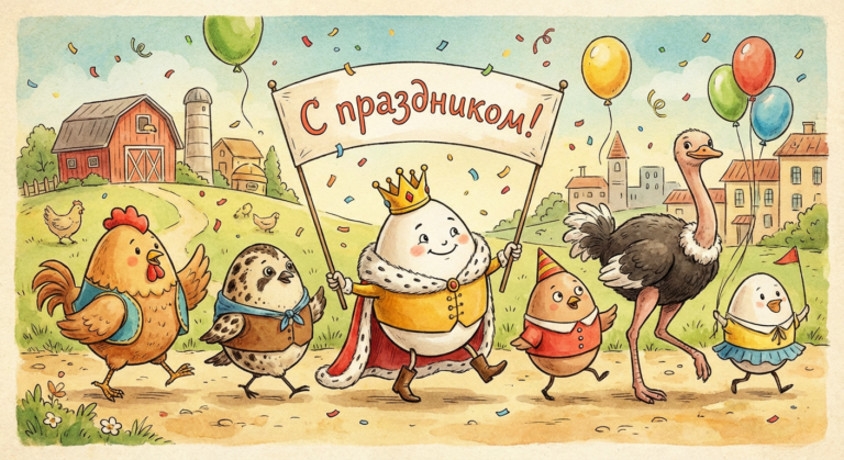 Создать открытку-картинку с поздравлением на Всемирный день яйца с помощью нейросети