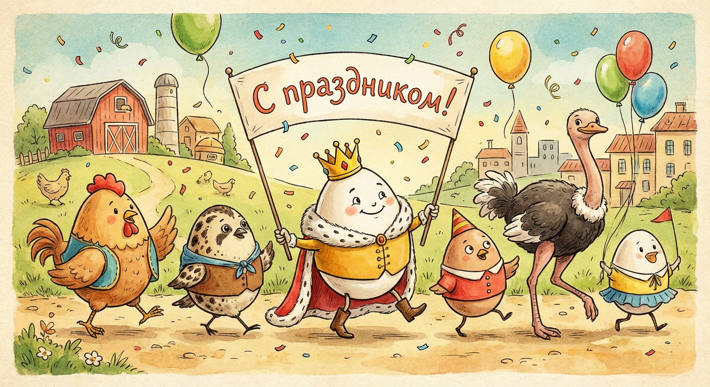 Создать открытку-картинку с поздравлением на Всемирный день яйца с помощью нейросети