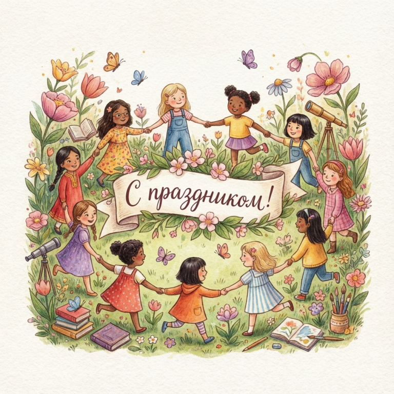 Создать открытку-картинку с поздравлением на Международный день девочек с помощью нейросети