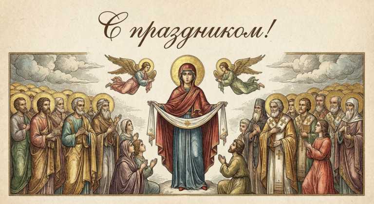 Создать открытку-картинку с поздравлением на Покров Пресвятой Богородицы с помощью нейросети