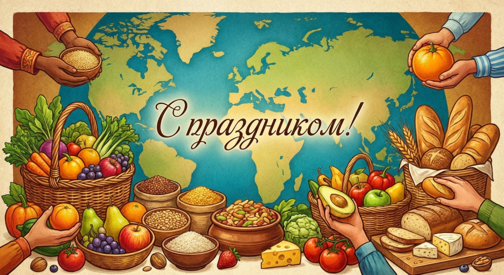 Создать открытку-картинку с поздравлением на Всемирный день продовольствия с помощью нейросети