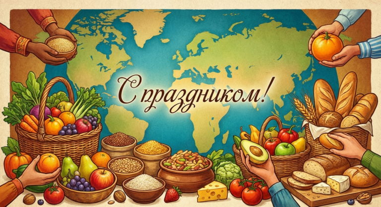 Создать открытку-картинку с поздравлением на Всемирный день продовольствия с помощью нейросети