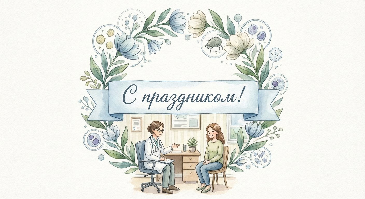 Создать открытку-картинку с поздравлением на День аллерголога с помощью нейросети