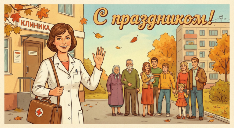 Создать открытку-картинку с поздравлением на День участкового терапевта с помощью нейросети