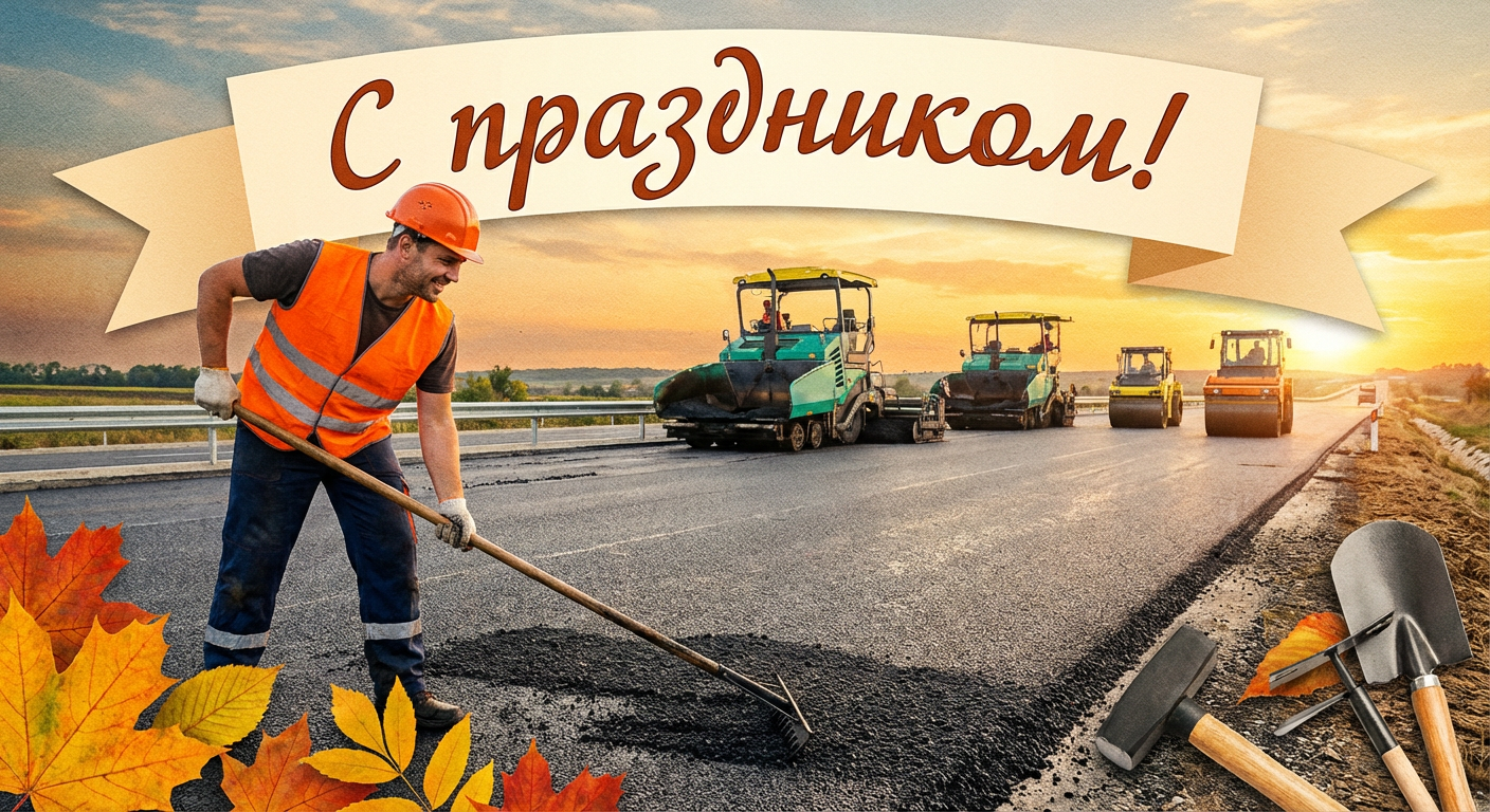 Создать открытку-картинку с поздравлением на День работников дорожного хозяйства с помощью нейросети