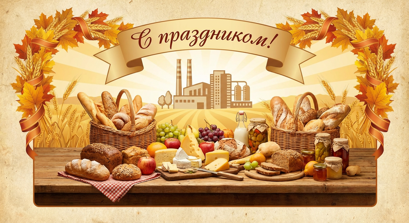 Создать открытку-картинку с поздравлением на День работников пищевой промышленности с помощью нейросети