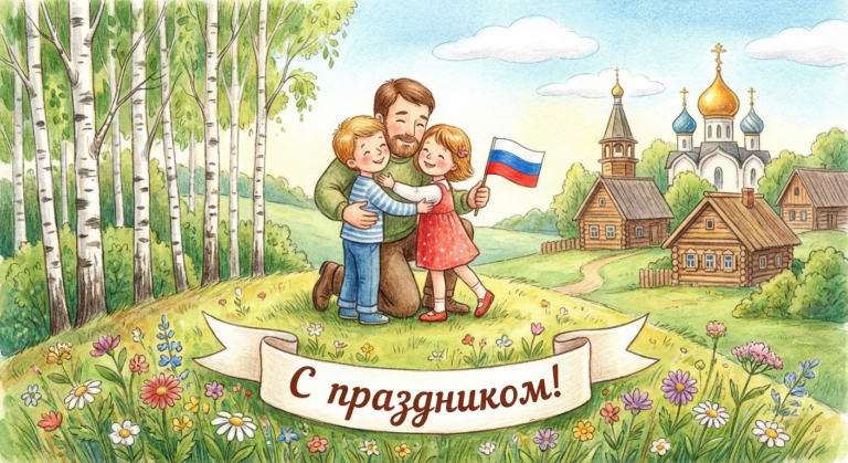 Создать открытку-картинку с поздравлением на День отца в России с помощью нейросети